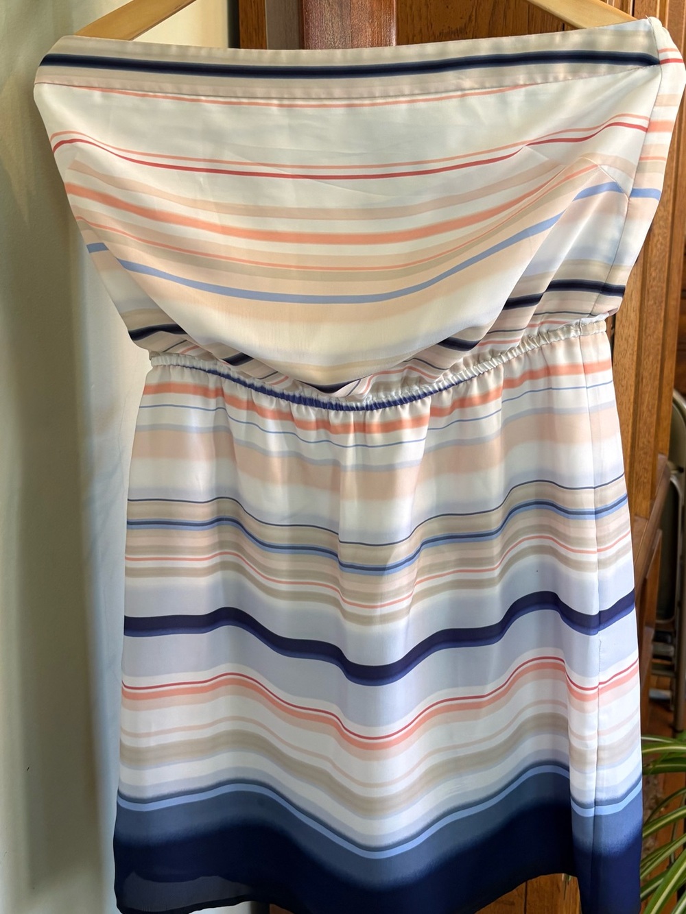 Striped Strapless Summer Dress in Pastel Blue & Navy